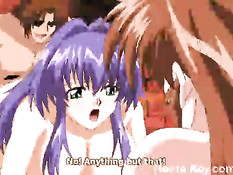 Мужчины жёстко оттрахали раком двух сиськастых хентай девчонок