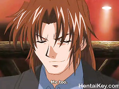 Мужчины жёстко оттрахали раком двух сиськастых хентай девчонок