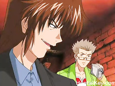 Мужчины жёстко оттрахали раком двух сиськастых хентай девчонок