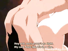 Мужчины жёстко оттрахали раком двух сиськастых хентай девчонок