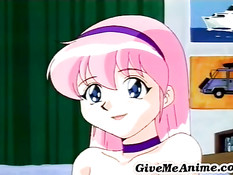 Он увидел хентай девку с розовыми волосами и отодрал на кровати