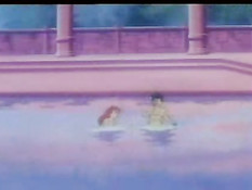 Рыжая хентай девчонка плавала с парнем в бассейне и трахалась