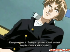 Парнишка повалил хентай девчонку на пол и засадил член в киску