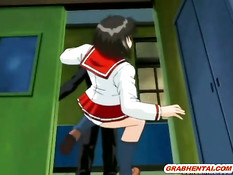 Парнишка повалил хентай девчонку на пол и засадил член в киску