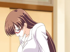 Очкастая хентай девка в колготках села на стол и подрочила ногами