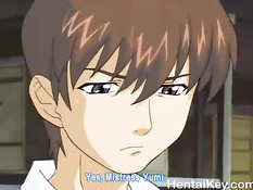 Очкастая хентай госпожа велела парню раздеться и вылизать киску