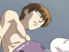 Очкастая хентай госпожа велела парню раздеться и вылизать киску