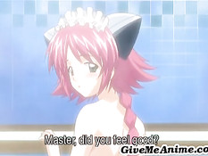 Хентай девка с красными волосами стонет насаживаясь на хуй парня