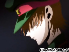 Хентай девка с красными волосами стонет насаживаясь на хуй парня