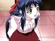 Хентай девушка сняла розовый халатик и занялась сексом с парнем