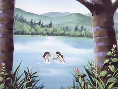 Хентай лесбиянки купаются в реке и занимаются сексом на берегу