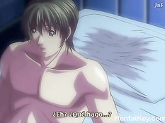 Очкастая хентай девка зашла к спящему парню и села на его член