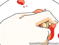 Хентай девка с большой грудью оттрахана на кровати в позе раком