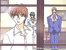 Хентай девка с большой грудью оттрахана на кровати в позе раком