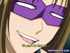 Парни в масках суют пальцы в киску и анус грудастой хентай девки