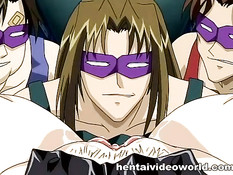 Парни в масках связали хентай девку и руками довели до оргазма