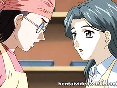 Парнишка на кухне в булочной оттрахал молодую хентай повариху