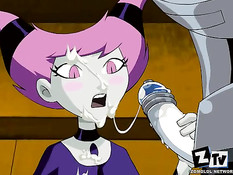 Робот сделал развратной хентай девушке двойное проникновение