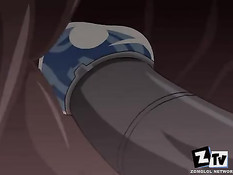 Робот сделал развратной хентай девушке двойное проникновение