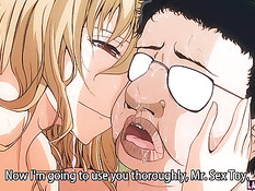 Светловолосая хентай девушка подрочила дяде член и села сверху