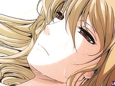 Светловолосая хентай девушка подрочила дяде член и села сверху