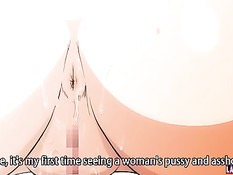 Светловолосая хентай девушка подрочила дяде член и села сверху