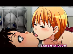 Хентай девка садится на парня и трётся своими большими сиськами