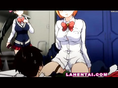 Хентай девка садится на парня и трётся своими большими сиськами