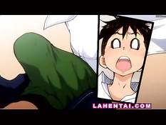 Хентай девка садится на парня и трётся своими большими сиськами