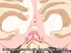 Аниме девка с розовыми волосами на кровати отсасывает в позе 69