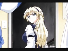 Сисястая хентай девушка в юбочке трахается с парнем на кровати