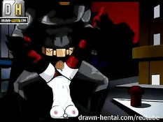 После отсоса Бэтмен отъебал и залил спермой злодейку Харли Квинн