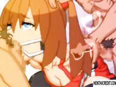 Злобные парни отодрали хентай девку с хвостиками в киску и ротик