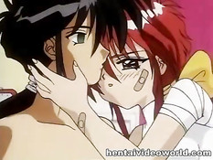 Парнишка занимается сексом с двумя влюблёнными аниме девками