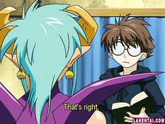 Развратная хентай дьяволица развела на секс молодого очкарика