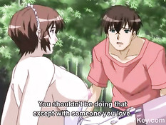 Грудастая хентай подруга в бане дрочит член и садится на паренька