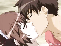 Грудастая хентай подруга в бане дрочит член и садится на паренька