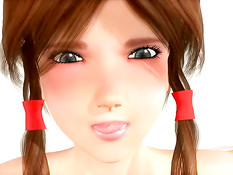 Грудастая 3D девчонка с хвостиками отсасывает и ебётся с парнем