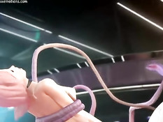 Монстр щупальцами оттрахал аниме девушку с розовыми волосами