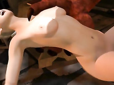 Здоровый монстр отлизывает киску и трахает аниме девушку в киску