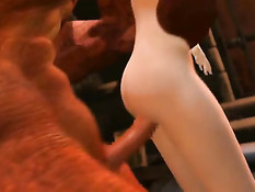 Здоровый монстр отлизывает киску и трахает аниме девушку в киску