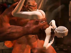 Здоровый монстр отлизывает киску и трахает аниме девушку в киску