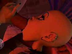 3D девчонка панк в подворотне отсасывает очень длинный пенис