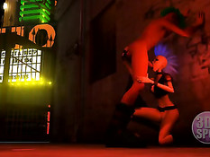 3D девчонка панк в подворотне отсасывает очень длинный пенис