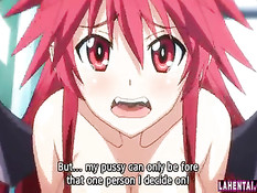 Ребята заставляют рыжую хентай чертовку отсасывать и трахаться