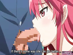 Ребята заставляют рыжую хентай чертовку отсасывать и трахаться