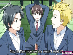 Ребята заставляют рыжую хентай чертовку отсасывать и трахаться