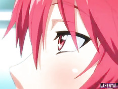 Ребята заставляют рыжую хентай чертовку отсасывать и трахаться