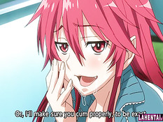 Ребята заставляют рыжую хентай чертовку отсасывать и трахаться