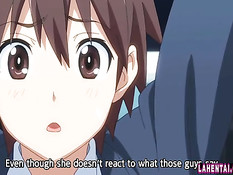 Ребята заставляют рыжую хентай чертовку отсасывать и трахаться